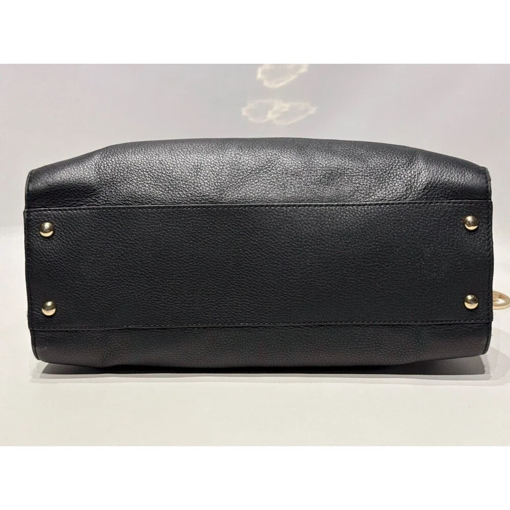 Michael Kors Hamilton Black Leather Tote Bag Shoulder Strap Medallion 15"x10"x4" - Picture 7 of 13